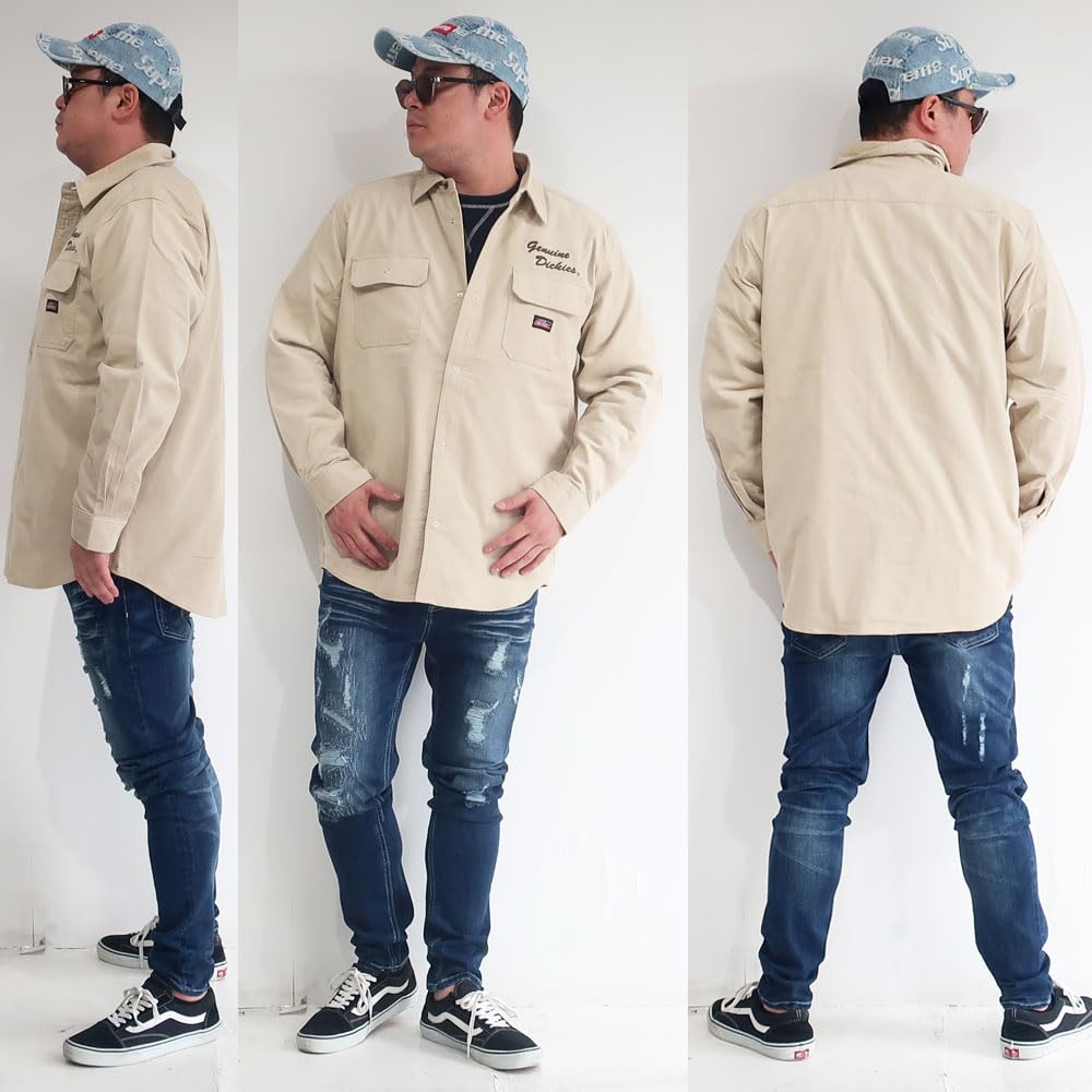 Мужская вельветовая рубашка Dickies больших размеров с длинным рукавом, размеры 3L, 4L и 5L, 10001719 (JP, Алфавит, 3L, Коричневый)