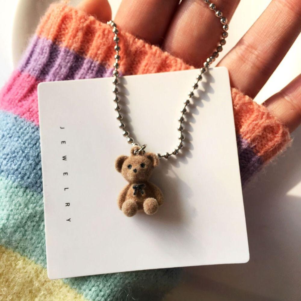 Soft Flocking Bear Necklace Jewelry Plush Bear Chain Choker Bear Sweater Neck Chain  Unisex