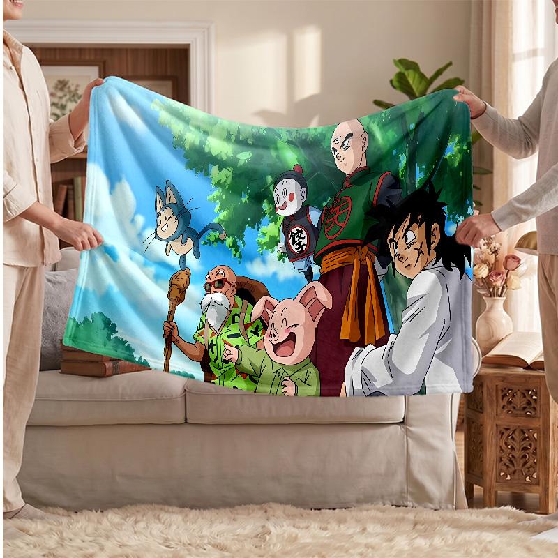 Dragon Ball Printed Flannel Blanket, Skin Friendly Warm Throw for Indoor Couch Bed Daily Use