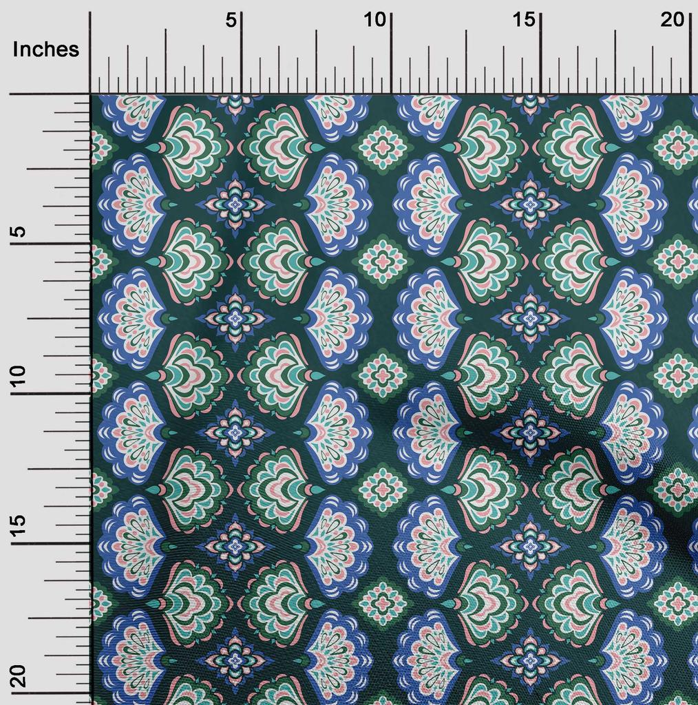 oneOone Cotton Flex Dark Green Fabric Asian Block Sewing Material Print Fabric By The Yard 40 Inch