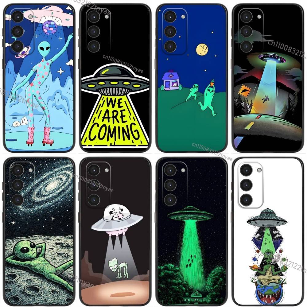 Funny Space UFO Alien Thing Phone Case For Samsung Galaxy A20,21s,22,31,32,52,53,72,73,80,91 Soft Liquid Silicone Black Cover