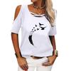 Women Casual Off Shoulder T-shirt Summer Short Sleeve Top Ladies Fashion Round Neck Printed Tee Shirt Pullover Loose T-shirt