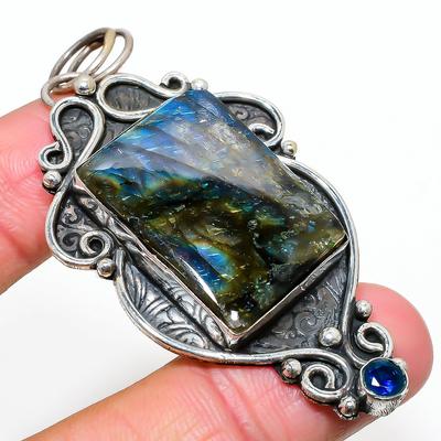 Ювелирная подвеска из серебра 925 пробы с лабрадоритом и голубым топазом 2,76 дюйма a7S51