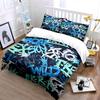 Street Graffiti Letter Bedding Set,Navy Base Cyan White Abstract Text Print 1 Duvet Cover 2 Pillowcases Single Double King