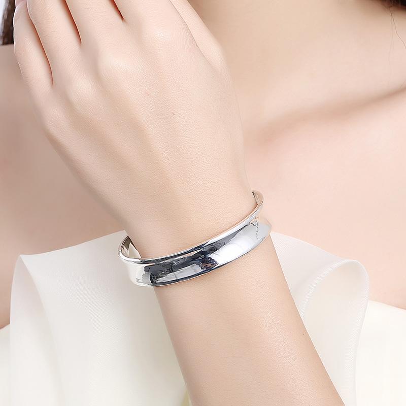 925 Silver Smooth Open Cuff Bracelets &Bangles For Women Fashion Silver Jewelry