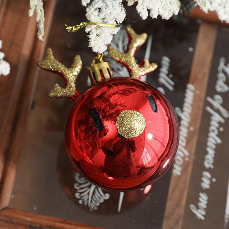 2PCS Christmas Tree Ornaments Pendant Decorations Elk Scene Layout Drop Shot Red Elks Diameter Balls Festival Gift