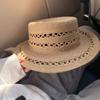 New hollow flat top Lafite straw hat women's summer new seaside beach sun hat French elegant straw top hat