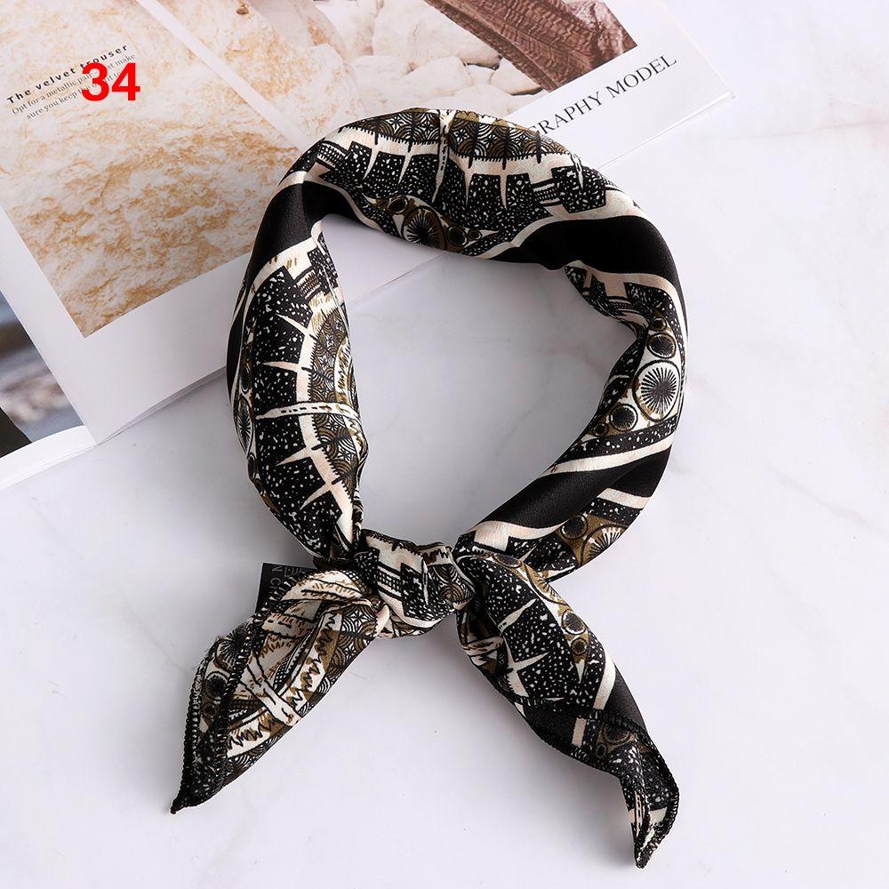 Vintage Wrist Wrap Head-Neck Tie Hair Band Silk Feel Satin Bandana Women Square Scarf Handkerchief