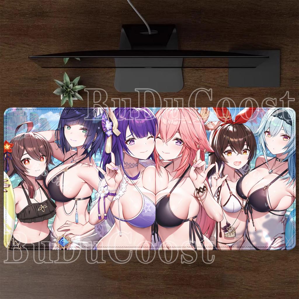 Genshin Impact Ху Тао HD Печать Коврик для мыши Нескользящий Игровой Офисный Коврик для мыши Клавиатура ПК Аниме Девушка Офисные Аксессуары Настольный Коврик