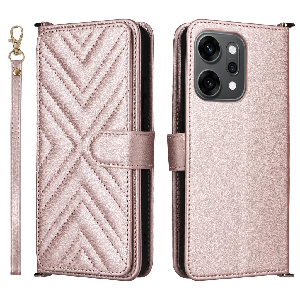 For Oppo Reno14 5G (Global) Case with Shoulder/Wrist Strap Leather Phone Cover Stand Wallet