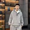 Зимний мужской модный твиловый костюм, повседневный худи-свитер, универсальные спортивные прямые брюки, двухпредметный костюм с плюшевой подкладкой