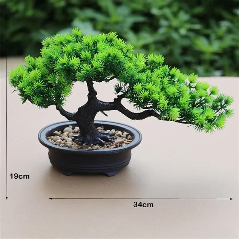 Artificial Flower Bonsai Green Plant Zen Simulated Tree Pine Potted Flower Pot Desktop Decoration Fengshui Decor Plant Viewing