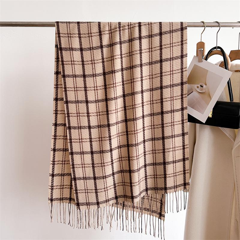 Корейский вариант клетчатого шарфа, зимний шарф для студентов мужского и женского пола, утолщенная теплая внешняя шаль с кисточками, корейский имитация кашемирового шарфа