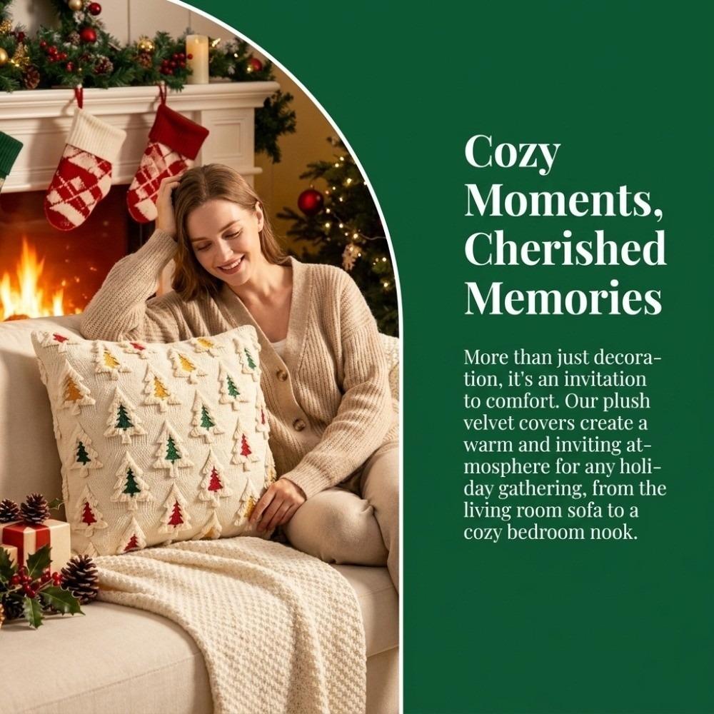 Plush Christmas Tree Throw Pillow Covers 3D Colorful Pillow Case Festive Cushion Covers Sofa