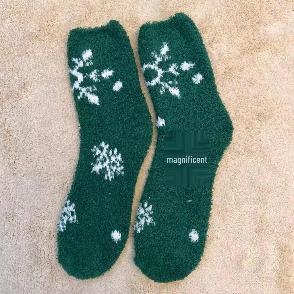 Уютные рождественские носки из кораллового флиса: Бархатные Санта Полусторонние, Теплые Напольные Чулки для Осени и Зимы