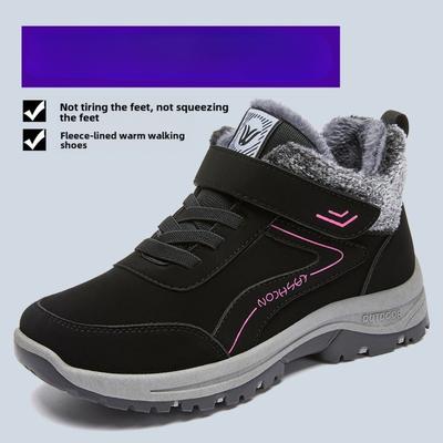 Хлопковая обувь Зимняя Женская Пара Большого Размера Женские Ботинки Липучка Хлопковые Ботинки с Плюшем Толстые Снежные Ботинки