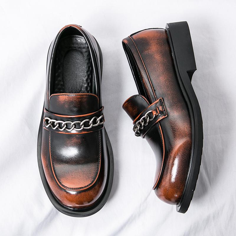 Новое поступление Мужские металлические цепочки Толстая подошва Полушлепанцы Лоферы Мужские Повседневные Коричневые Черные Мюли Мокасины Дышащие Туфли для вождения