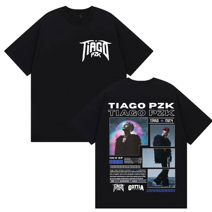 Рэпер TIAGO PZK Альбом 2025 Мерч Футболки Мужские Хип-Хоп Готика Футболка с коротким рукавом Мужская Ретро Стиль Одежда Топы Хлопок Футбол...