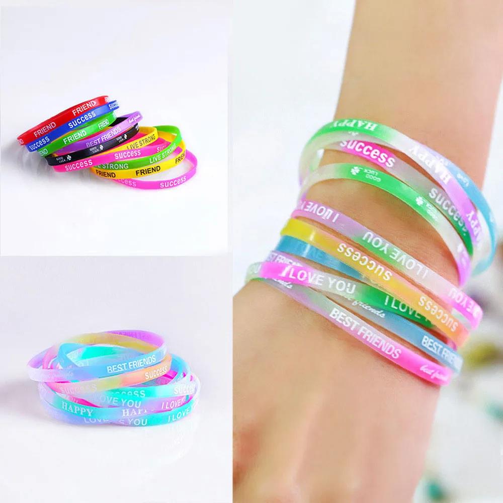 10pcs Letter Sports Silicone Bracelet Elastic Wristband New Wrist Strap Jewelry Gift