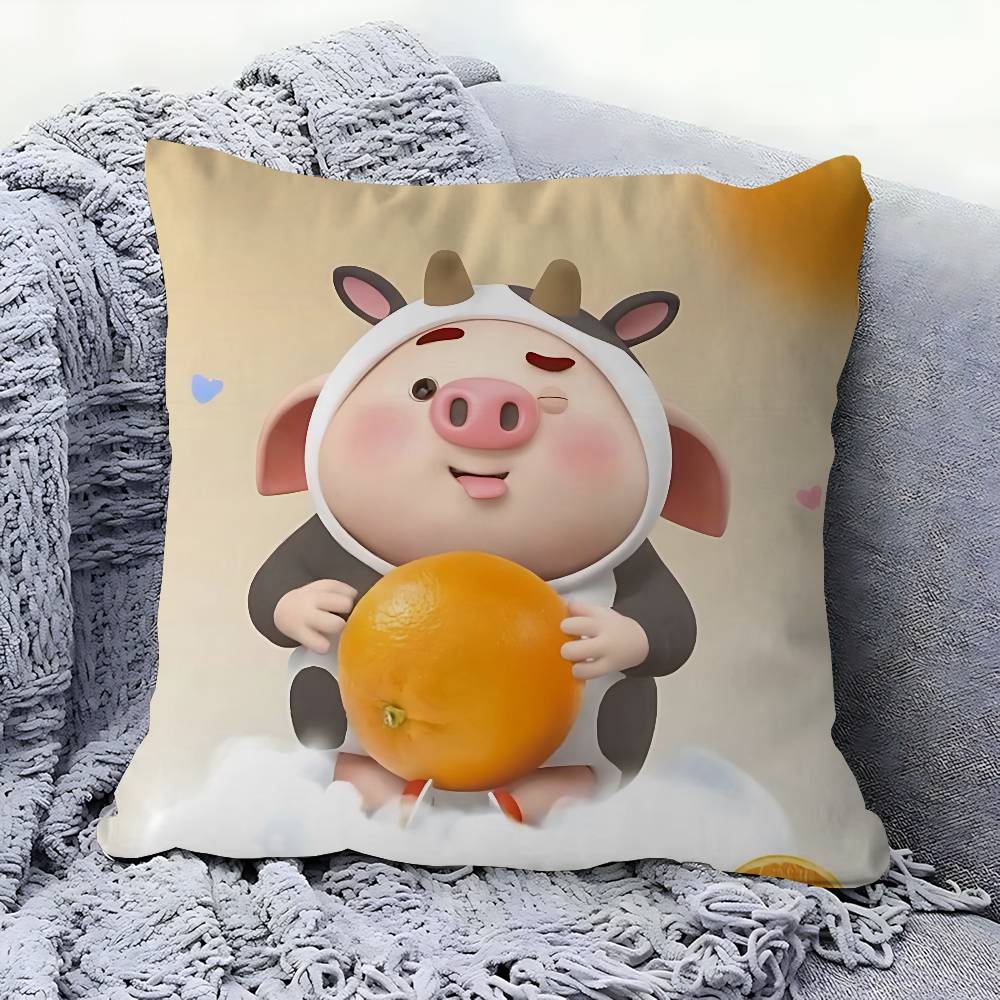 CUTE Pig Pillow Covers Cartoon Sofa Decorative Home Double-sided Printing Short Plush Cute Cushion Cover