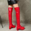 Fashion Lady Patent Leather Round Toe Long Boots Women Black White Leather Knee High Botas Mujer Winter Warm Party Boots Woman