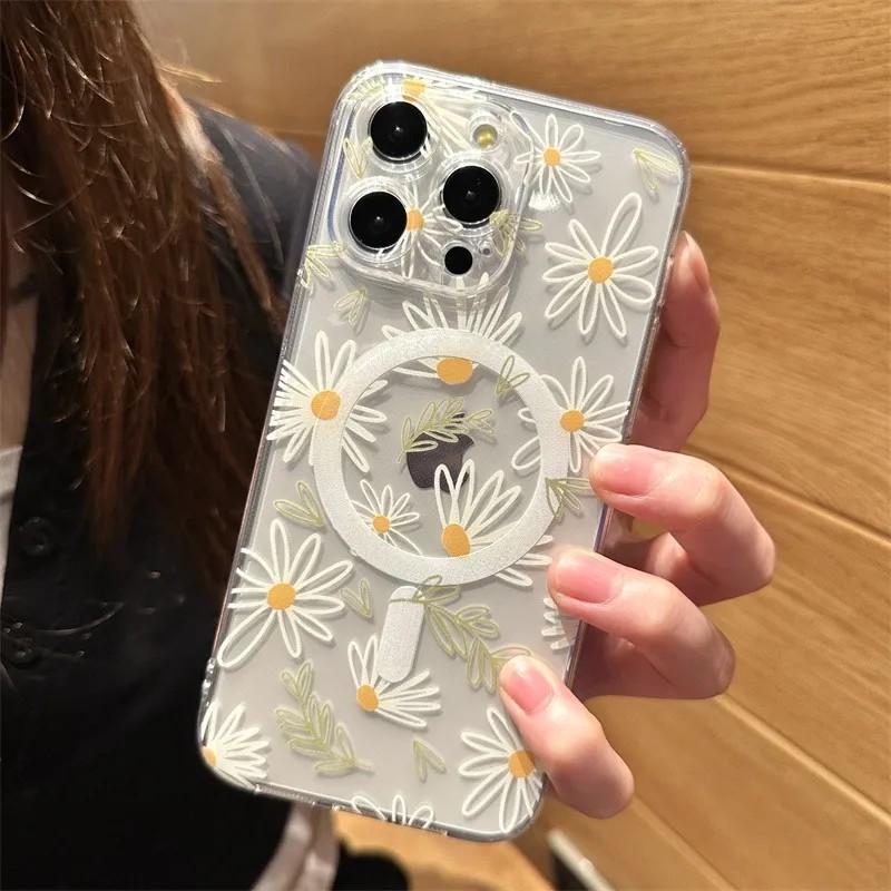 Роскошный Магнитный Чехол Clmj с Рисунком Маленькой Хризантемы Magsafe для Samsung Galaxy S24 S23 S22 S21 S20 FE Plus Ultra 5G