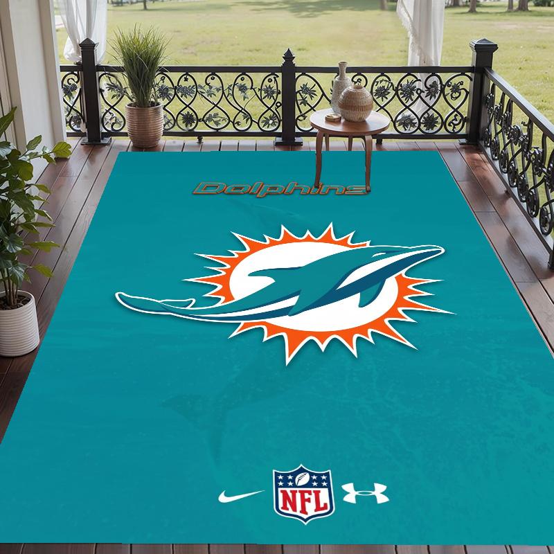 Crystal Velvet Rug with Miami Dolphins Design, Soft Non-Slip Floor Mat for Living Room Bedroom Decor