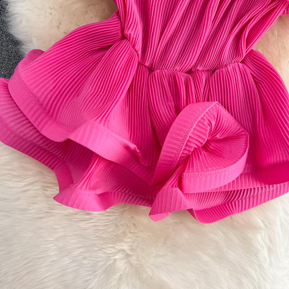 RUGOD Летний новый стиль, универсальная пресс-плиссированная шифоновая рубашка с завязками на талии и листьями лотоса, женский короткий топ в иностранном стиле