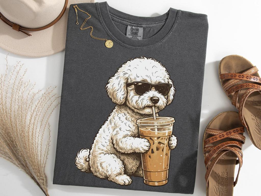 Bichon Frise Drinking Iced Coffee Shirt, Funny Bichon Meme Tee, Dog Lover Gift