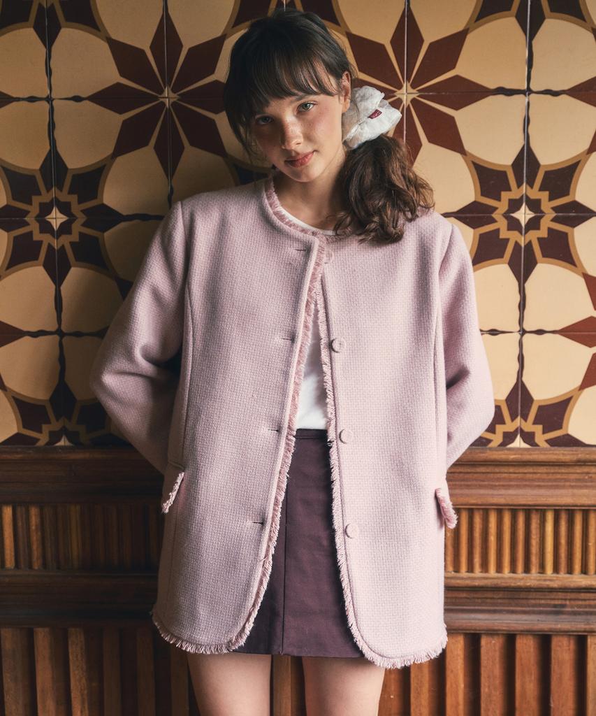 OURNOSTALGIA Aubree Tweed Jacket_Vintage Pink(O25-Ot02)