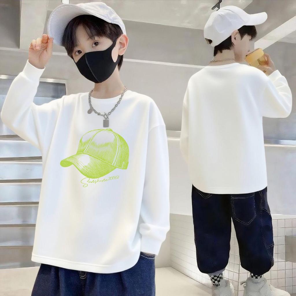 Boys' Pure Cotton Long-Sleeve Autumn T-Shirt - Loose, Round Neck, Versatile Fashion for Kids