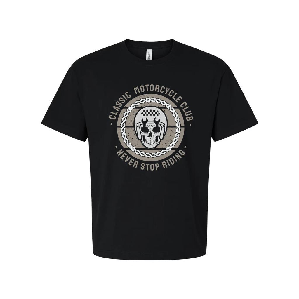 Unisex Classic Motorcycle Club Graphic Tee Featuring Never Stop Riding Emblem An
