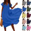 Ladies Fashion Casual Solid Color Cotton Linen Loose Collar Women's Dress