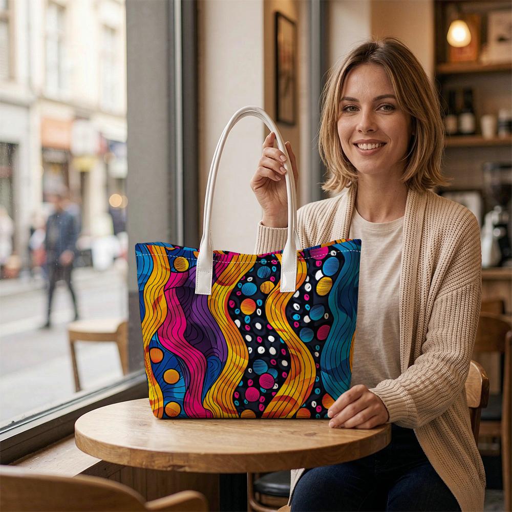 Bohemian Wave Printed Tote Bag Fashion Casual Shoulder Bag for Daily Use