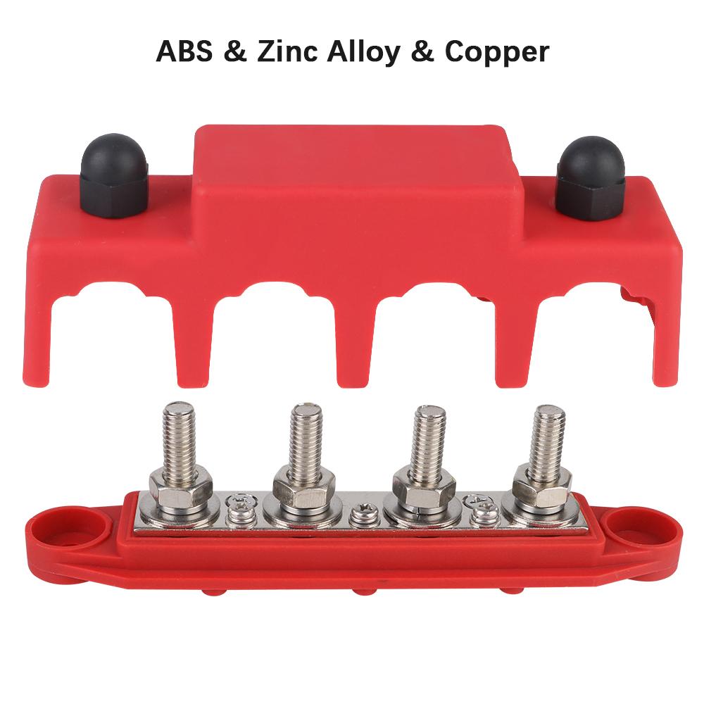 Bus Bar For Boat Truck RV Caravan Car Power Distribution Block 48V 250A DC M8 M10 Stud Electro Junction 5/16" 3/8" Studs 4 Ways Circuit Breaker 6