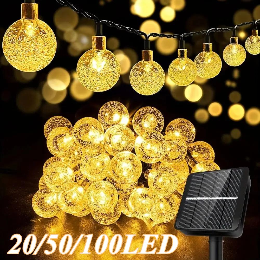 100 LED Solar Bubble Ball String Lights, 12M Long IP65 Waterproof LED Fairy Light, 8 Lighting Modes, Crystal Ball Design