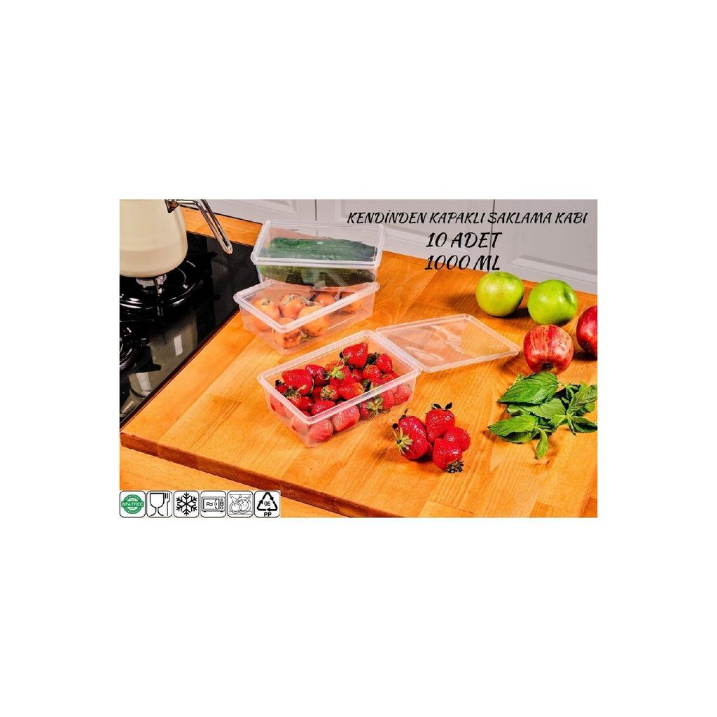 Plastic Storage Container 1 Ltre 10 Pieces Freezer Container With Self-lid Airtight 19x13x6 Cm