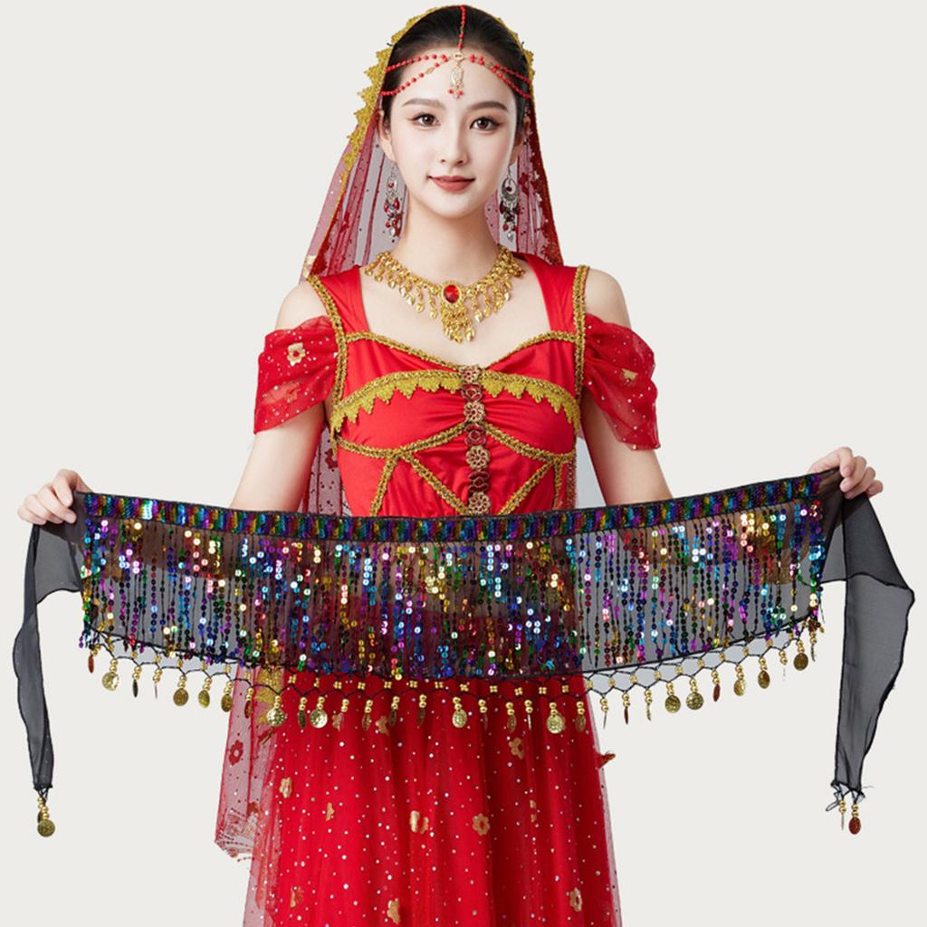 Women's High Waisted Sexy Sequined Half Skirt Waist Accessories Sequined Belly Dance Waist Scarf