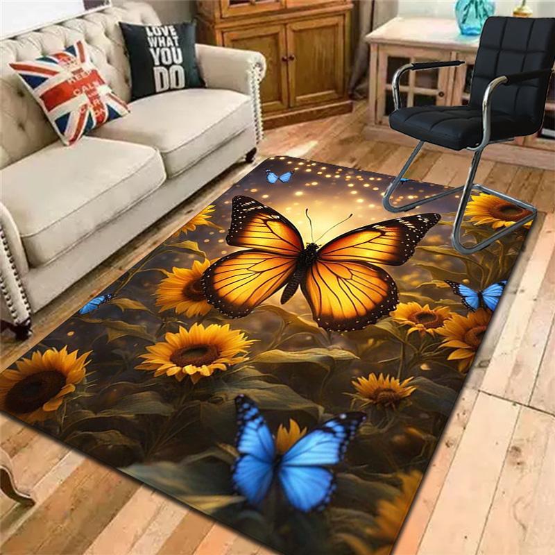 Sunflower and Butterfly Rug Floor Mat for Living Room or Bedroom Soft and Comfortable Carpet a Gift for Birthday and Holiday.MFF0918517