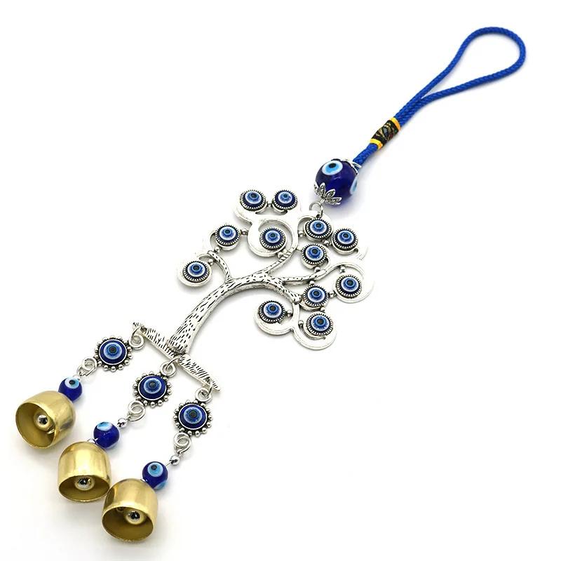 Дьявольский глаз, синий, отпугивающий злых духов, бусина с кисточкой, колокольчик, подвеска с колокольчиками, амулет, талисман, фэн-шуй, домашний декор