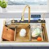 304 Stainless Steel Kitchen Sink with Digital Display Waterfall Faucet, Multifunctional 75*45cm Large Single Slot Whale Sink