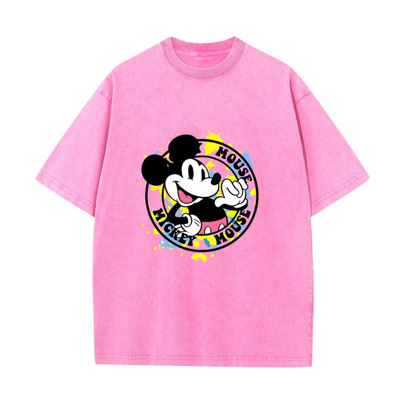 SX-99 MINISO 2026 Summer Vintage Wash Printed Pure Cotton Shoulder Style Men's and Women's Round Neck Short Sleeved Couple T-shirt