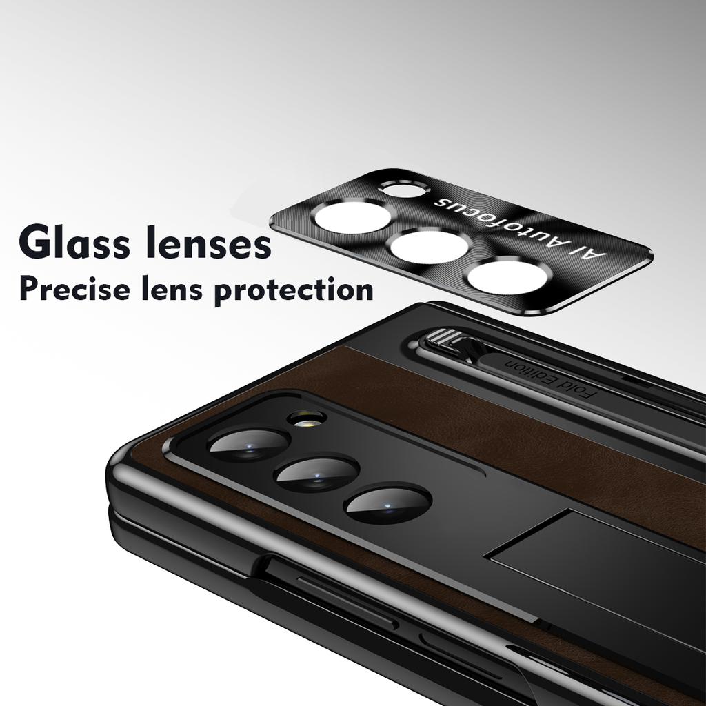 With S Pen Stand Case for Samsung Z Fold 4 5 6 7 W25 Hinge Case Screen Protective Film Pen Slot case for Galaxy Z Fold 6 Slim