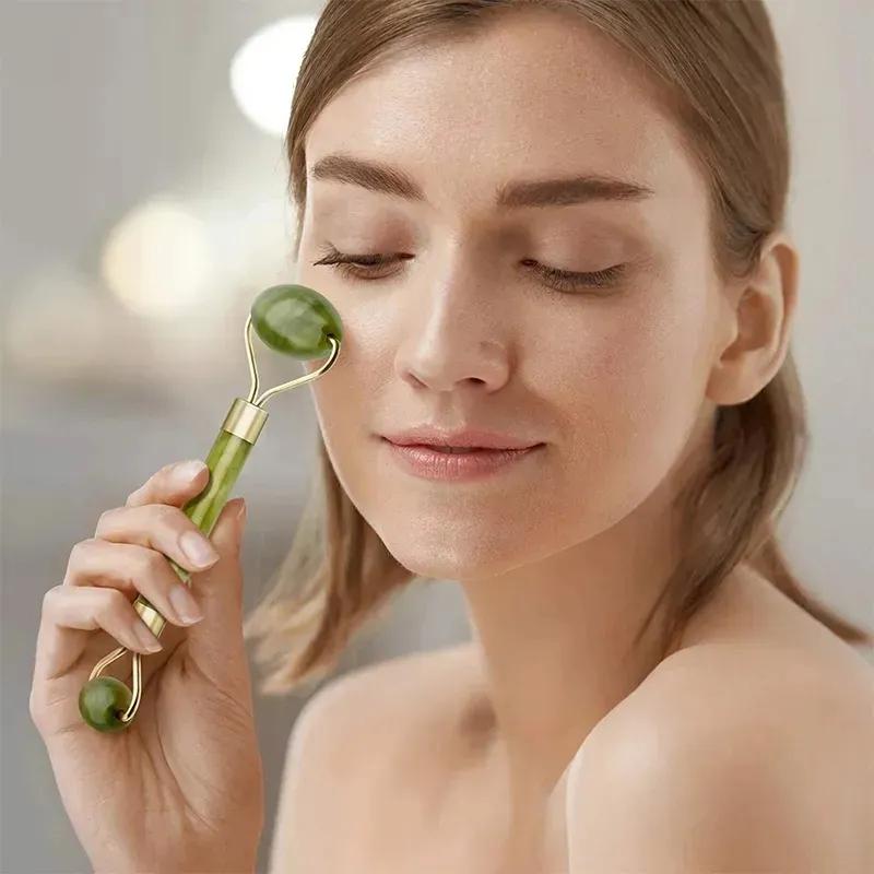 2pcs Natural Xiuyan Jade Stone Roller Gua Sha Board Set Gouache Scraper Acupuncture Spa Facial Scraping Massager Beauty Tools