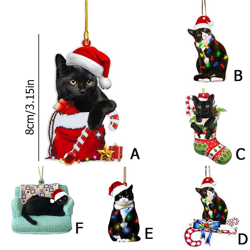 Забавные украшения из черной кошки, рождественские украшения с милым котом высотой 3,15 дюйма, рождественские украшения, подвеска на рождественскую елку, украшения на елке