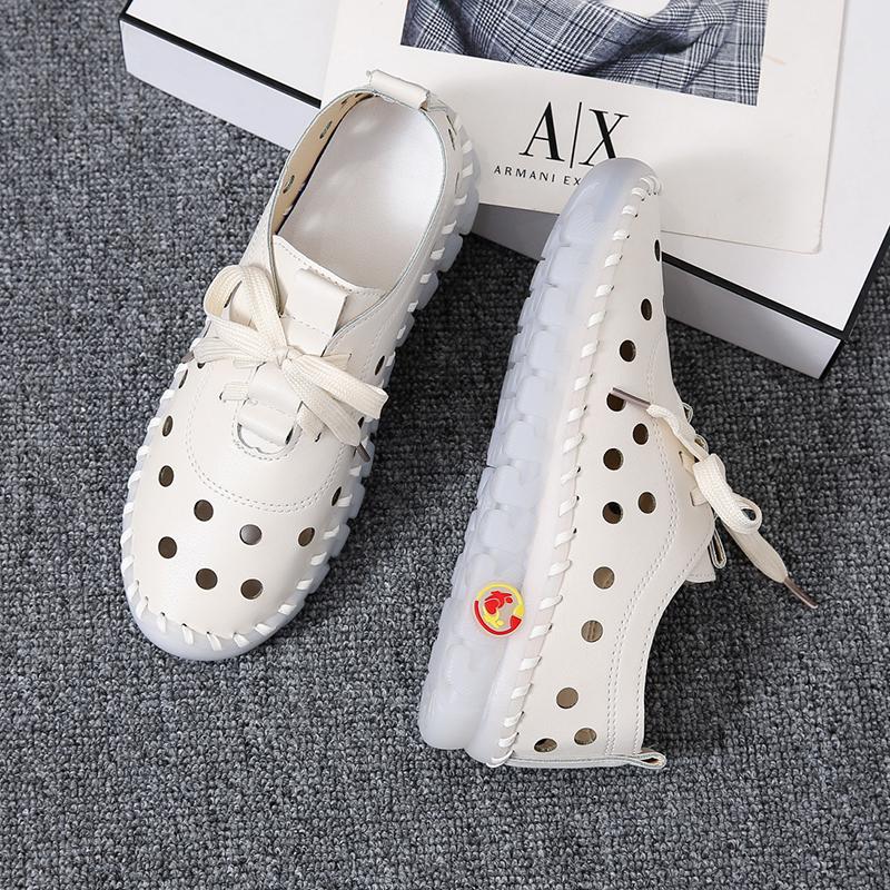 Туфли с мягкой подошвой и выемками для женщин 2024 года, повседневные туфли из винтажной кожи на плоской подошве для женщин, повседневная обувь на открытом воздухе со шнуровкой и нескользящей подошвой