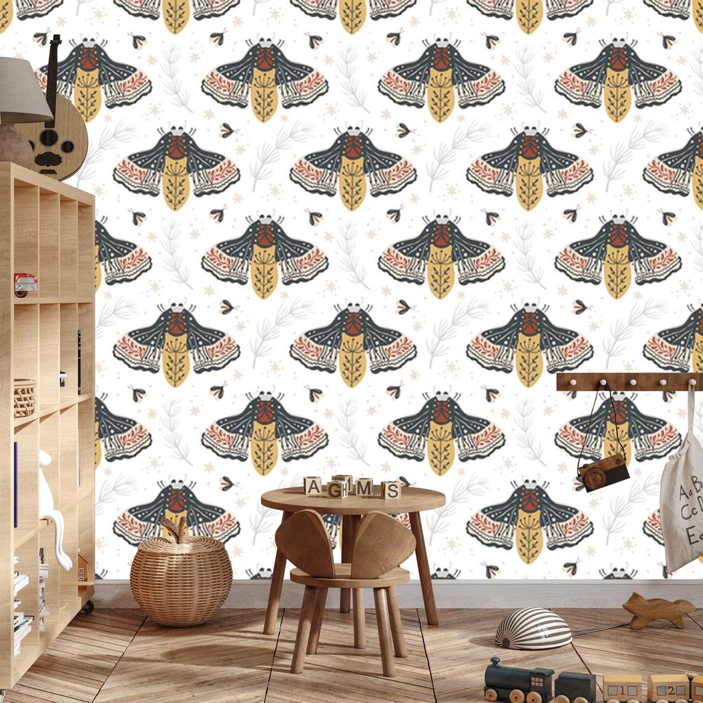 Rainbows and Butterflies Boho Wallpaper White, Gray and Graphite 50x1000