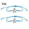 Unisex Minimalist Wrist Accessory 2PCS Hand-woven Braided Bracelets with Metal Ribbon Pendant, Adjustable Cord Awareness Durable Bracelet for