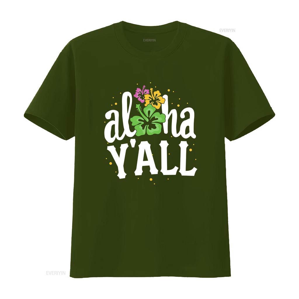 Casual Tropical Aloha Yall Hibiscus Flower Print Summer Vacation T Shirt Vintage Washed Fashion Stretched Unisex Graphic