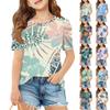 Летний топ с короткими рукавами для девочек, детская повседневная гавайская футболка с круглым вырезом